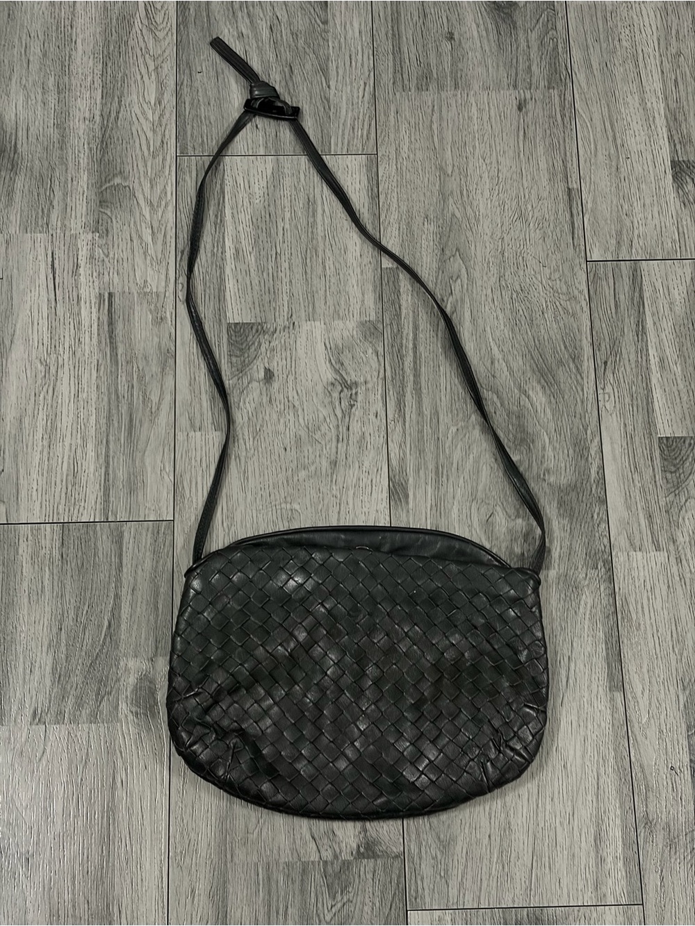 Pierre Cardin Black Woven Leather Crossbody Bag